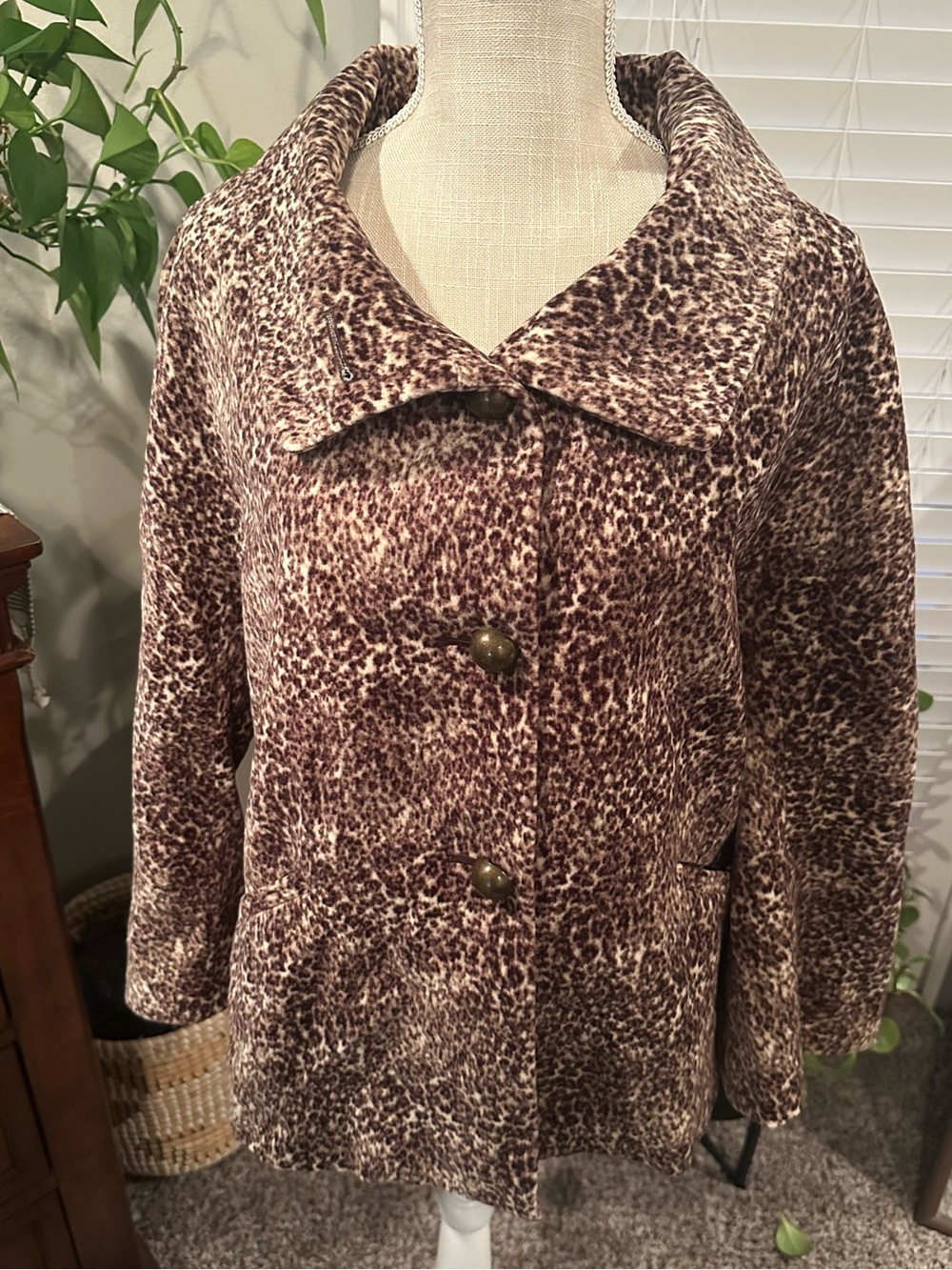 Talbots Brown Speckled Button-Front Pea Coat